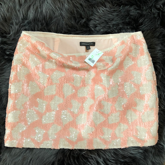 Banana Republic Sequin Mini Skirt Pink Blush Cream Lined Zip sz 14 $138 NWT! - Picture 4 of 5